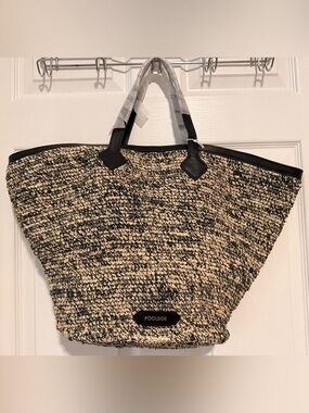 Poolside Black and Natural Straw Tote Bag
